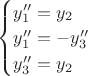 \begin{cases}
y''_1 = y_2\\
y''_1 = -y''_3\\
y''_3 = y_2
\end{cases}
$
