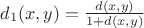 $d_1(x,y)=\frac{d(x,y)}{1+d(x,y)}$