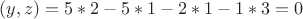 $(y,z)=5*2-5*1-2*1-1*3=0$