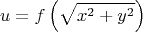 \[
u = f\left( {\sqrt {x^2  + y^2 } } \right)
\]