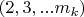 $(2, 3,...m_k)$