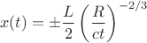 $$
x(t) = \pm \frac{L}{2} \left( \frac{R}{c t} \right)^{-2/3}
$$