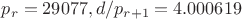 $p_r=29077, d/p_{r+1}=4.000619$
