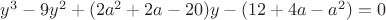 $y^3 - 9y^2+(2a^2+2a-20)y-(12+4a-a^2)=0$