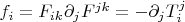 $f_i= F_{ik}\partial_j F^{jk}=-\partial_jT_i^j$