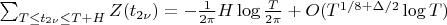 $\sum_{T\le t_{2\nu}\le T+H}{Z(t_{2\nu})}=-\frac{1}{2\pi}H\log{\frac{T}{2\pi}}+O(T^{1/8+\Delta/2}\log{T})$