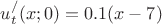 $\[
u_t^/ (x;0) = 0.1(x - 7)
\]$
