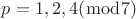 $p=1,2,4 (\bmod 7)$