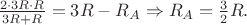 $\frac{2\cdot 3R\cdot R}{3R+R}=3R-R_A \Rightarrow R_A=\frac{3}{2}R.$