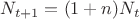 $N_{t+1}=(1+n)N_t$