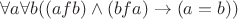 $\forall a \forall b ((a f b) \wedge (b f a) \to (a = b))$