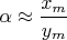 $\alpha \approx \dfrac {x_m}{y_m}$