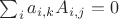 $ \sum _i   a _{i,k}  A_{i,j} =0 $