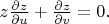 $z\frac{\partial z}{\partial u}+\frac{\partial z}{\partial v}=0.$