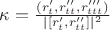 $\kappa = \frac{(r'_t,r''_{tt},r'''_{ttt})}{|[r'_t,r''_{tt}]|^2}$