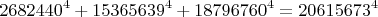 $$2682440^4+15365639^4+18796760^4=20615673^4$$