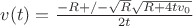 $v(t)=\frac{-R+/-\sqrt{R} \sqrt{R+4 t v_0}}{2 t}$