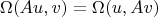 $$
\Omega(Au,v)=\Omega(u,Av)
$$