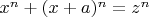 $x^n + (x + a)^n = z^n$