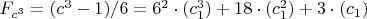 $F_{c^3}=(c^3-1)/6=6^2\cdot(c_1^3)+18\cdot(c_1^2)+ 3\cdot (c_1)$