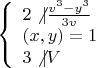 $\left\{
\begin{array}{lcl}
 2\not{\mid} \frac{v^3-y^3}{3v} \\
 (x,y)=1 \\
 3\not{\mid} V 
 \end{array}
\right.$