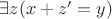 $\exists z(x+z'=y)$