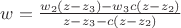 $w=\frac{w_2 (z-z_3) - w_3 c (z-z_2)}{z-z_3-c (z-z_2)}$