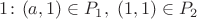 $1\colon (a,1) \in P_1, \; (1,1) \in P_2$