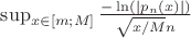 \sup_{x\in[m;M]}\frac{-\ln(|p_n(x)|)}{\sqrt{x/M}n}