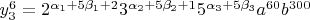 $\[y_3^6  = 2^{\alpha _1  + 5\beta _1  + 2} 3^{\alpha _2  + 5\beta _2  + 1} 5^{\alpha _3  + 5\beta _3 } a^{60} b^{300} \]$
