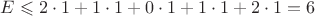 $E \leqslant 2 \cdot 1 + 1 \cdot 1 + 0 \cdot 1 + 1 \cdot 1 + 2 \cdot 1 = 6$