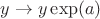 $y \rightarrow y\exp(a)$
