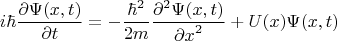 $$ i \hbar \frac {\partial \Psi(x,t)}{\partial t} = - \frac{\hbar^2}{2m} \frac{\partial^2 \Psi(x,t)}{{\partial x}^2} + U(x)\Psi(x,t) $$
