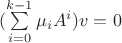 $(\sum\limits_{i=0}^{k-1} \mu_i A^i)v = 0$
