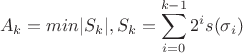 $$A_k=min |S_k|, S_k=\sum_{i=0}^{k-1}2^is(\sigma_i)$$