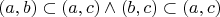 $$  \ (a,b) \subset (a,c) \wedge (b,c) \subset (a,c) \cr & \ $$