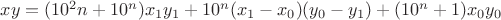 $xy=(10^2n+10^n)x_1y_1+10^n(x_1-x_0)(y_0-y_1)+(10^n+1)x_0y_0$