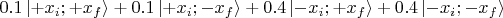 $0.1\left\lvert +x_i ; +x_f \right\rangle +  
  0. 1\left\lvert +x_i ; - x_f \right\rangle +
0. 4\left\lvert - x_i ; +x_f \right\rangle +  
  0. 4\left\lvert - x_i ; - x_f \right\rangle
$