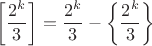 $\left[\dfrac{2^k}{3}\right]=\dfrac{2^k}{3}-\left\{\dfrac{2^k}{3}\right\}$