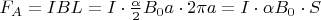 $F_A = IBL = I \cdot \frac {\alpha}{2} B_0a\cdot2\pi a = I \cdot \alpha B_0 \cdot S $