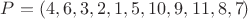 $P = \left( {4,6,3,2,1,5,10,9,11,8,7} \right)$