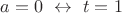 $a=0\ \leftrightarrow\ t=1$