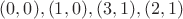 $(0, 0), (1, 0), (3, 1), (2, 1)$