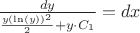 $\frac{dy}{\frac{y (\ln(y))^2}{2} + y \cdot C_{1}} = dx$