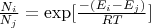 $\frac{N_i}{N_j}=\exp[\frac{-(E_i-E_j)}{RT} ]$