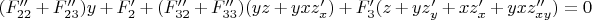 $(F''_{22}+F''_{23})y+F'_2+(F''_{32}+F''_{33})(yz+yxz'_x)+F'_3(z+yz'_y+xz'_x+yxz''_{xy}) = 0$