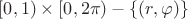 $ [0,1) \times [0, 2\pi) - \left\lbrace(r, \varphi)\right\rbrace $ $ [0,1) \times [0, 2\pi) - \left\lbrace(r, \varphi)\right\rbrace $