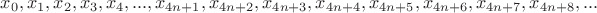 $x_0,x_1,x_2,x_3,x_4,...,x_{4n+1},x_{4n+2},x_{4n+3},x_{4n+4},x_{4n+5},x_{4n+6},x_{4n+7},x_{4n+8},...$