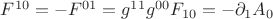 $F^{10}=-F^{01}=g^{11}g^{00}F_{10}=-\partial_1 A_0$
