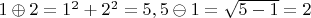 $1 \oplus 2= 1^2+2^2= 5, 5 \ominus 1 = \sqrt{5-1}=2$
